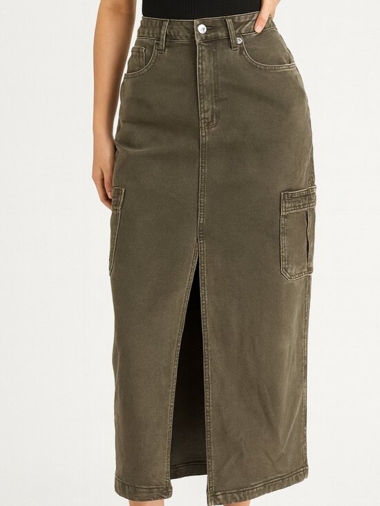 STS Blue Maddie Maxi Denim Skirt Olive Green 28 - Picture 1 of 9
